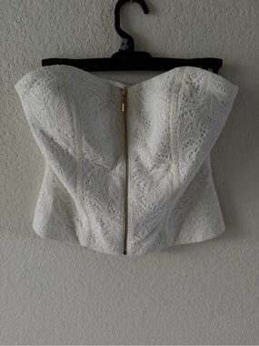 NWT Cache White Strapless Corset Top Gold Zipper Front Size 2